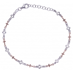 Bracelet argent rhodié 3,3g - 2 tons - croix - 17+3cm