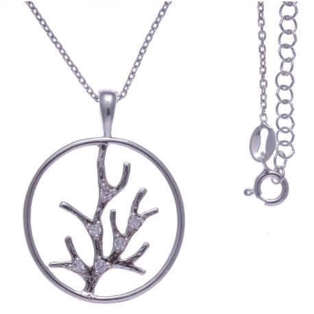 Collier argent rhdoié 5,7g - arbre -  zircons - 40+5cm