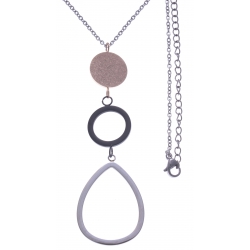 Collier en acier 3 tons - acier, rosé et noir - 2 ronds + goutte - hauteur pendentif 7cm - longueur chaîne 45+7cm