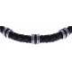 Bracelet acier - cuir tressé noir italien - composants acier - caoutchouc noir -