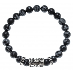 Bracelet acier pour homme - composants aciers - obsidienne neige - 21cm