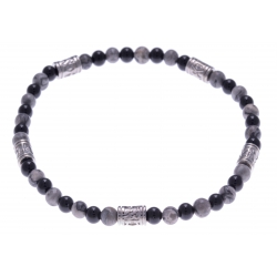 Bracelet acier pour homme - élastique - jaspe gris - onyx - 21 cm