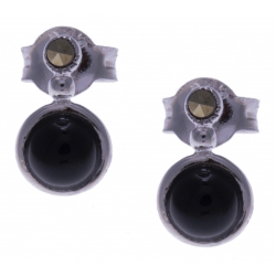 Boucles d'oreille argent rhodié 1g - onyx - marcassites