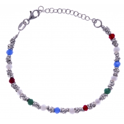 Bracelet argent rhodié 4,3g - perles multicolores facettées - 16+4cm