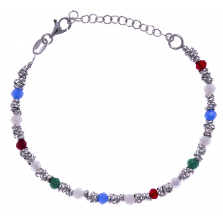 Bracelet argent rhodié 4,3g - perles multicolores facettées - 16+4cm