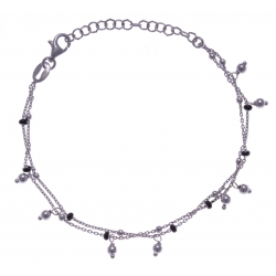 Bracelet argent rhodié 2,5g - breloques arbres de vie et gouttes - perles noires