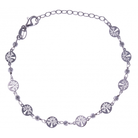 Bracelet argent rhodié 2,3g - arbres de vie - 16+4cm