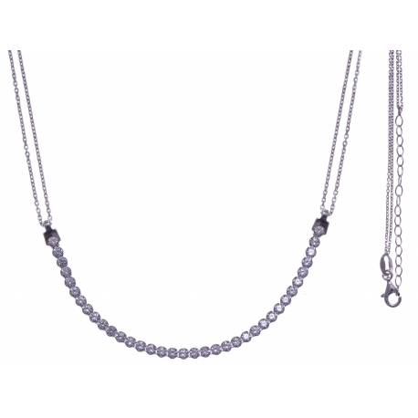 Collier argent rhodié 4g - petite rivière cristaux de swarovski - couleur : blan