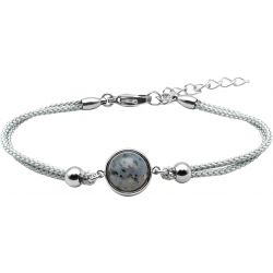 Bracelet en acier et coton gris - cabochon  jaspe sesame  - 11mm - 16+4cm