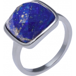 Bague acier - coussin 12x12mm - lapis lazuli facetté - T50 à T62