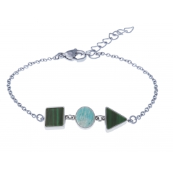 Bracelet acier  - carré malachite - rond amazonite - triangle malachite - 16+4cm