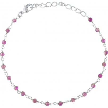 Bracelet argent rhodié 1,7g - boules facettées améthyste 3-4mm - longueur : 16+4cm