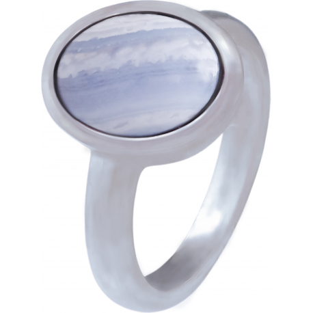 Bague en acier - blue lace agate - cabochon oval 9x11mm - T50 à 64