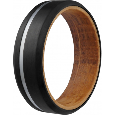 Bague en zirconium - 2 tons noir et argenté - incrustation bois - 7mm - T56 à 70