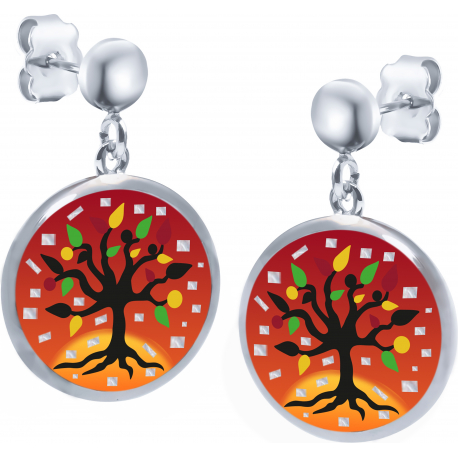 Boucles d'oreille acier - nacre - émail - arbre de vie - 14mm