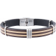 Bracelet acier - cuir italien marron et beige - composants en acier - réglable - 21,5cm