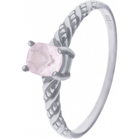 Bague en argent rhodié - quartz rose - 6x6 - 2,9g - 50 à 64