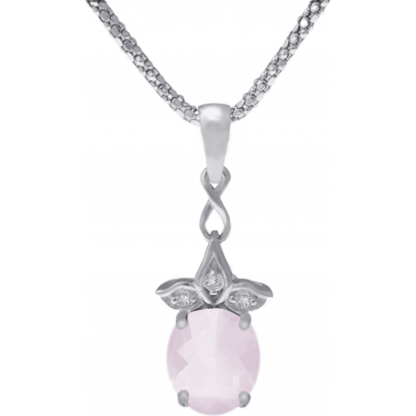 Collier en argent rhodié - quartz rose - 8x10 - 3,3g - 45cm