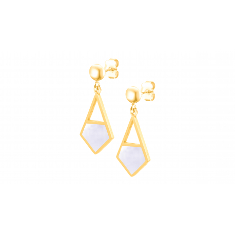 Boucles d'oreilles en acier doré - nacre blanche - 14mm