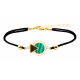 Bracelet coton noir acier doré - Malachite et Onyx - 16 + 4cm