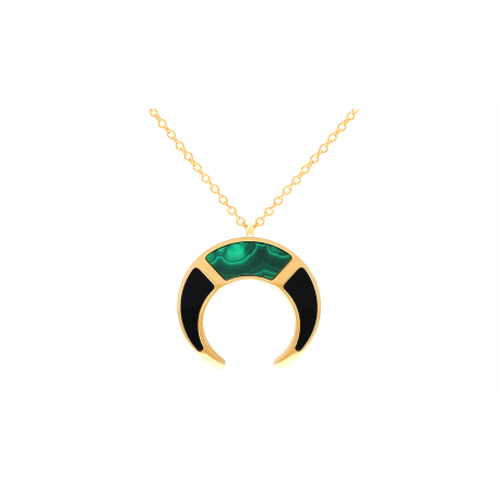 Collier acier doré corne - Malachite et Onyx - 42/45/50cm