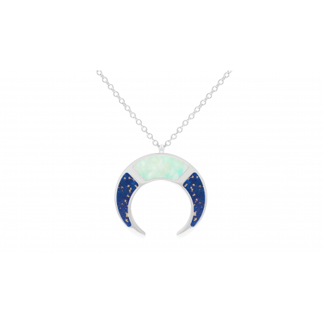 Collier acier corne - Lapis lazuli et Amazonite  - 42/45/50cm