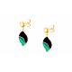 Boucles d'oreilles acier doré feuille- Malachite et Onyx - 1,5cm