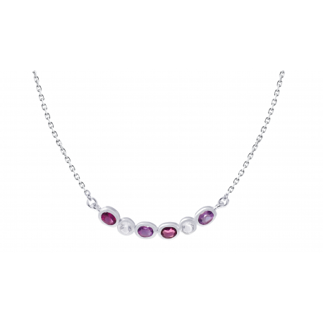 Collier argent rhodié 5,11g - Rhodolite 3x4mm/Cristal de roche 3mm/ Amethyste 3x4mm - 43+5 cm