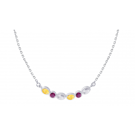 Collier argent rhodié 5,11g - citine 3x4mm/rhodolite 3mm/ cristal de roche 3x4mm - 43+5 cm