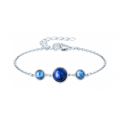 Bracelet acier 3 cabochons 11 et 8mm - Lapis lazuli et Apatite - 16+5cm