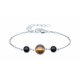 Bracelet acier 3 cabochons 11 et 8mm - il de tigre et Onyx - 16+5cm