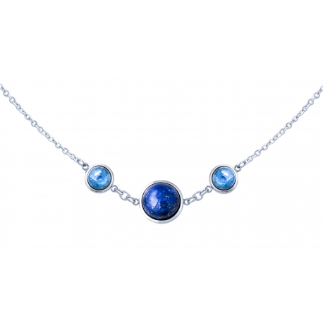 Collier acier 3 cabochons 11 et 8mm - Lapis lazuli et Apatite - 42/45cm