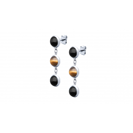 Boucles d'oreilles acier 3 cabochons 8mm - il de tigre et Onyx