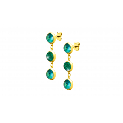 Boucles d'oreilles acier doré 3 cabochons 8mm - Malachite et Zoïzite