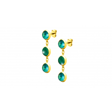 Boucles d'oreilles acier doré 3 cabochons 8mm - Malachite et Zoïzite