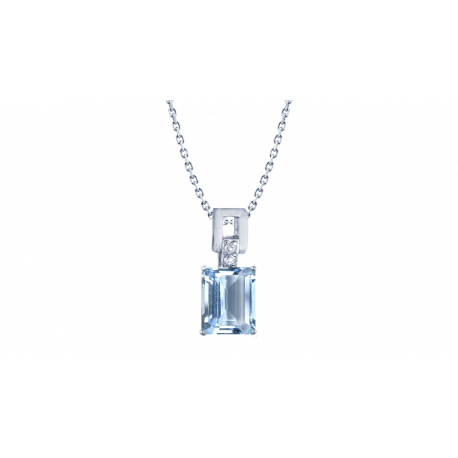 Collier argent rectangle - Topaze bleu - 45cm- 2,5g