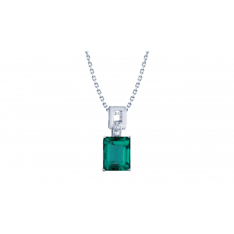 Collier argent rectangle - Quartz vert - 45cm- 2,5g