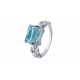 Bague argent - Topaze bleue rectangle 85x10mm - T50 à 62 - 3,5g