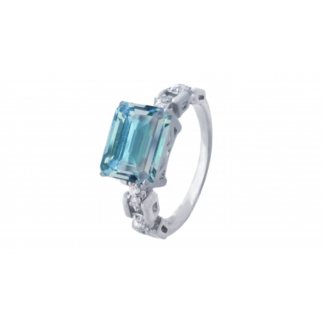 Bague argent - Topaze bleue rectangle 85x10mm - T50 à 62 - 3,5g