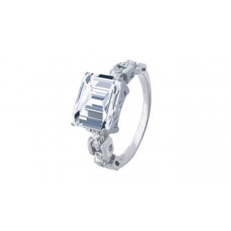 Bague argent - Cristal de roche rectangle 85x10mm - T50 à 62 - 3,5g