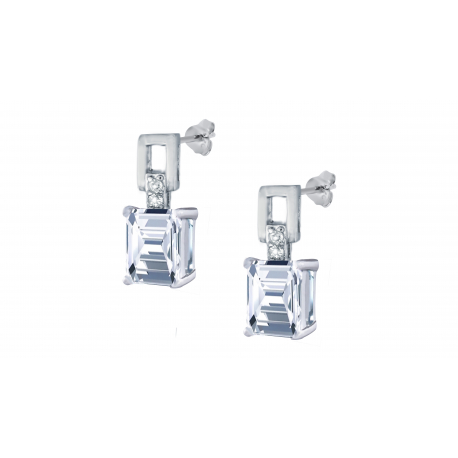 Boucles d'oreilles argent - Cristal de roche rectangle 5x7mm - 4,5g