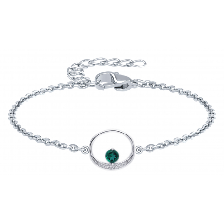 Bracelet argent - Quartz vert rond 5mm - 15+5cm - 3g