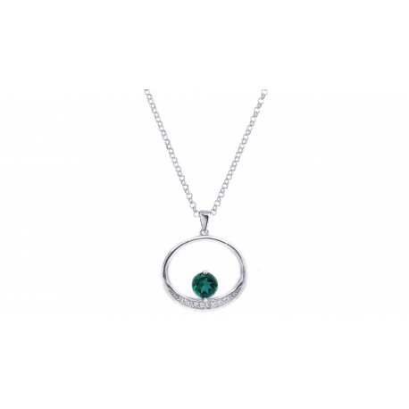 Collier argent - Quartz vert rond 5mm- 40+5cm - 3,8g