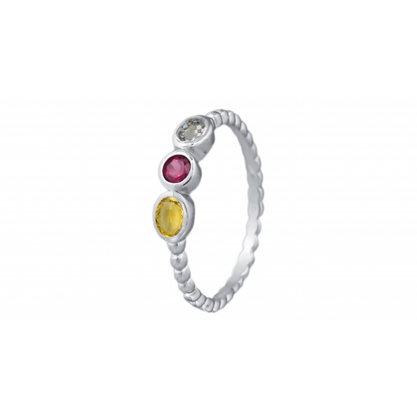 Bague argent - Citrine/Rhodolite/ Cristal de roche - T50 à 62 - 3,27g