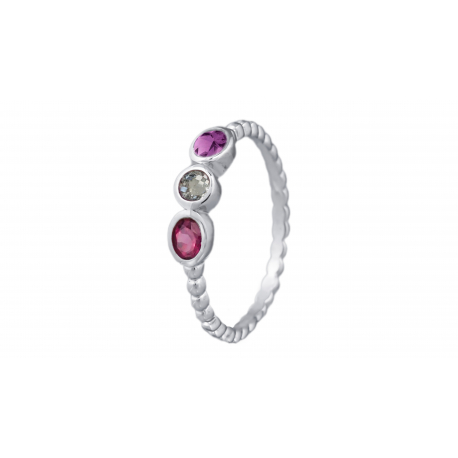 Bague argent - Rhodolite/Cristal de roche/ Améthyste T50 à 62 - 3,27g